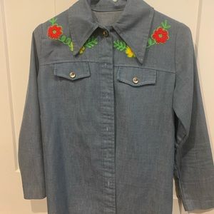 70s Style Vintage Embroidered Jean Shirt
